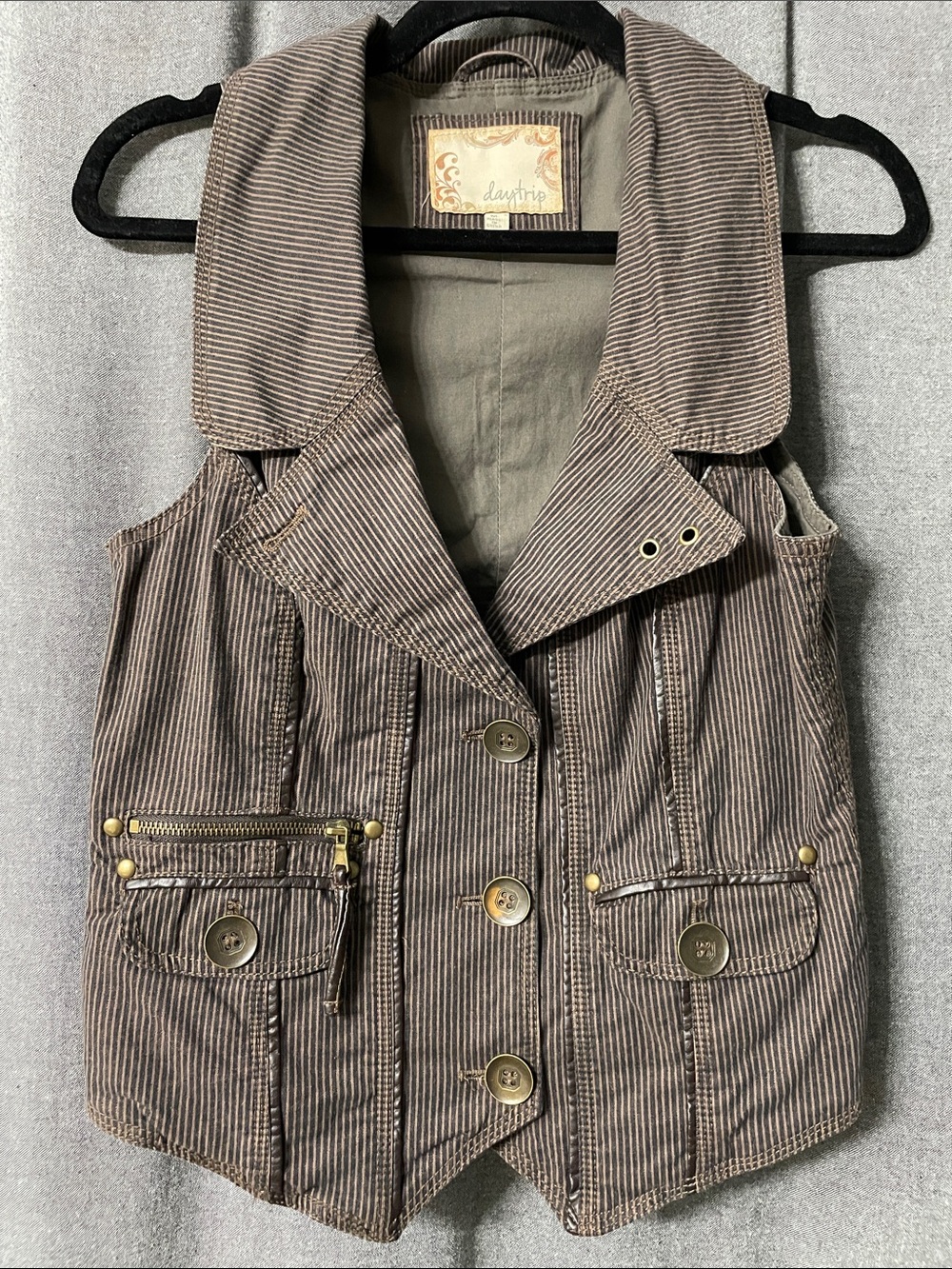 Daytrip Brown Striped Women’s ' Vest with Brass Details